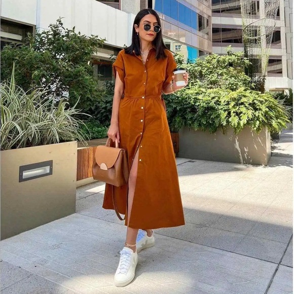 Zara | Midi Belted Shirt Dress with Gold Buttons - Picture 16 of 16